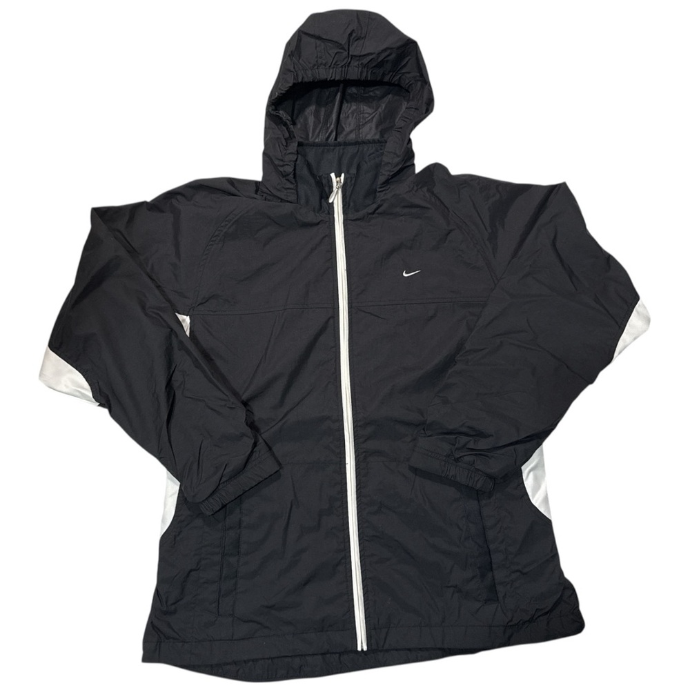 Nike Black Hooded Jacket with White Zipper Women’s Medium‎